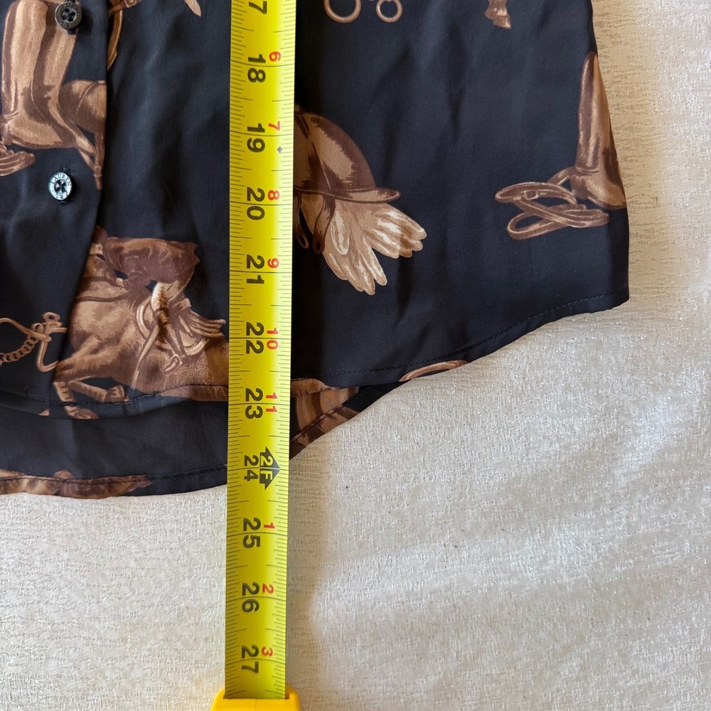 Lauren Ralph Lauren Black Silk Equestrian Horse Print Tie Neck Sleeveless Blouse - Picture 8 of 15